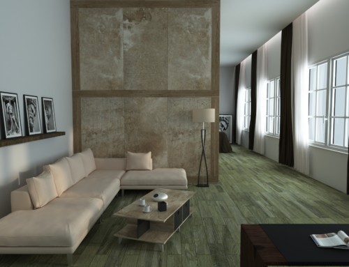 Living Room with Ceramic Tiles Rendering